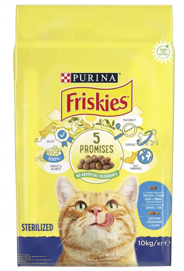 Purina Friskies ivartalanított száraz macskaeledel Lazacos 10 Kg
